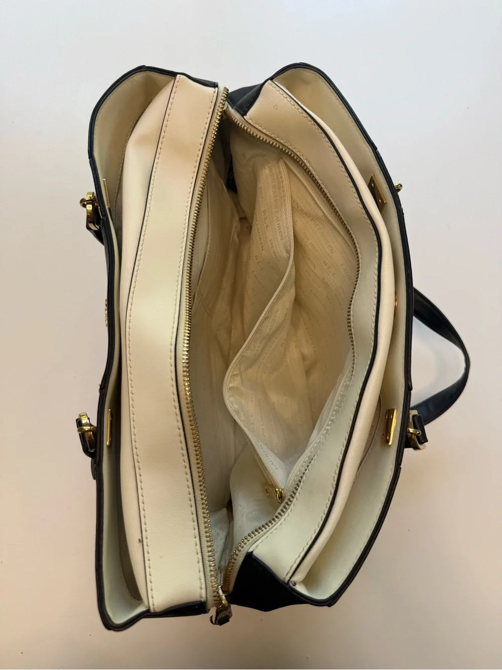 Lauren Ralph Lauren Black Leather Tote with Gold Hardware